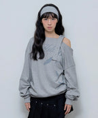 [ Pre-order ] Fancy Club One-Shoulder Buckle Sweatshirt