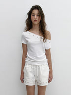 [ Pre-order ] Eyelet One Shoulder T