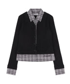 [ Pre-order ] Fancy Club Check Shirt Layered Cardigan - black
