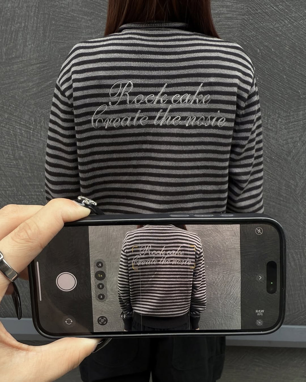 [ Pre-order ] Rockcake Stripe Logo Knit Cardigan