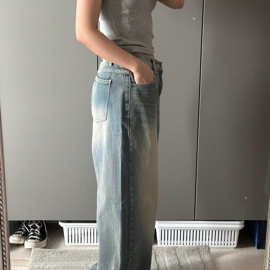 [ 店主推薦 - 現貨 ] 🇰🇷韓國直送 Vintage Botton Wide Denim Pants ( light blue M & Black M 現貨 )