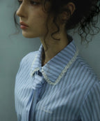 [ Pre-order ] Stripe Lace Tie Shirt Blue