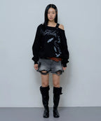 [ Pre-order ] Fancy Club One-Shoulder Buckle Sweatshirt