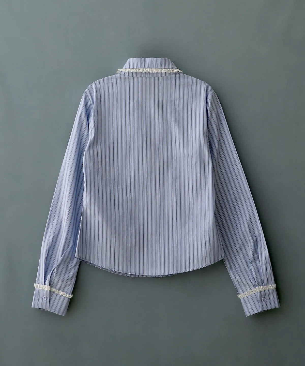 [ Pre-order ] Stripe Lace Tie Shirt Blue