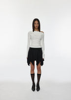 [ Pre-order] Blackup Made Flashy Shirring Boat Neck Ling Sleeve T-shirt