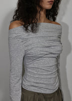 [ Pre-order] Blackup Made Flashy Shirring Boat Neck Ling Sleeve T-shirt