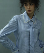 [ Pre-order ] Stripe Lace Tie Shirt Blue