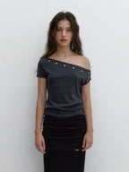 [ Pre-order ] Eyelet One Shoulder T