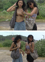 [ Pre-order ] 리버시블 보우 캔버스백 - 도트 블랙