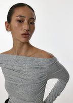 [ Pre-order] Blackup Made Flashy Shirring Boat Neck Ling Sleeve T-shirt