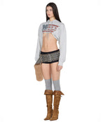 [ Pre-order ] Glitter Flag Crop Hoodie