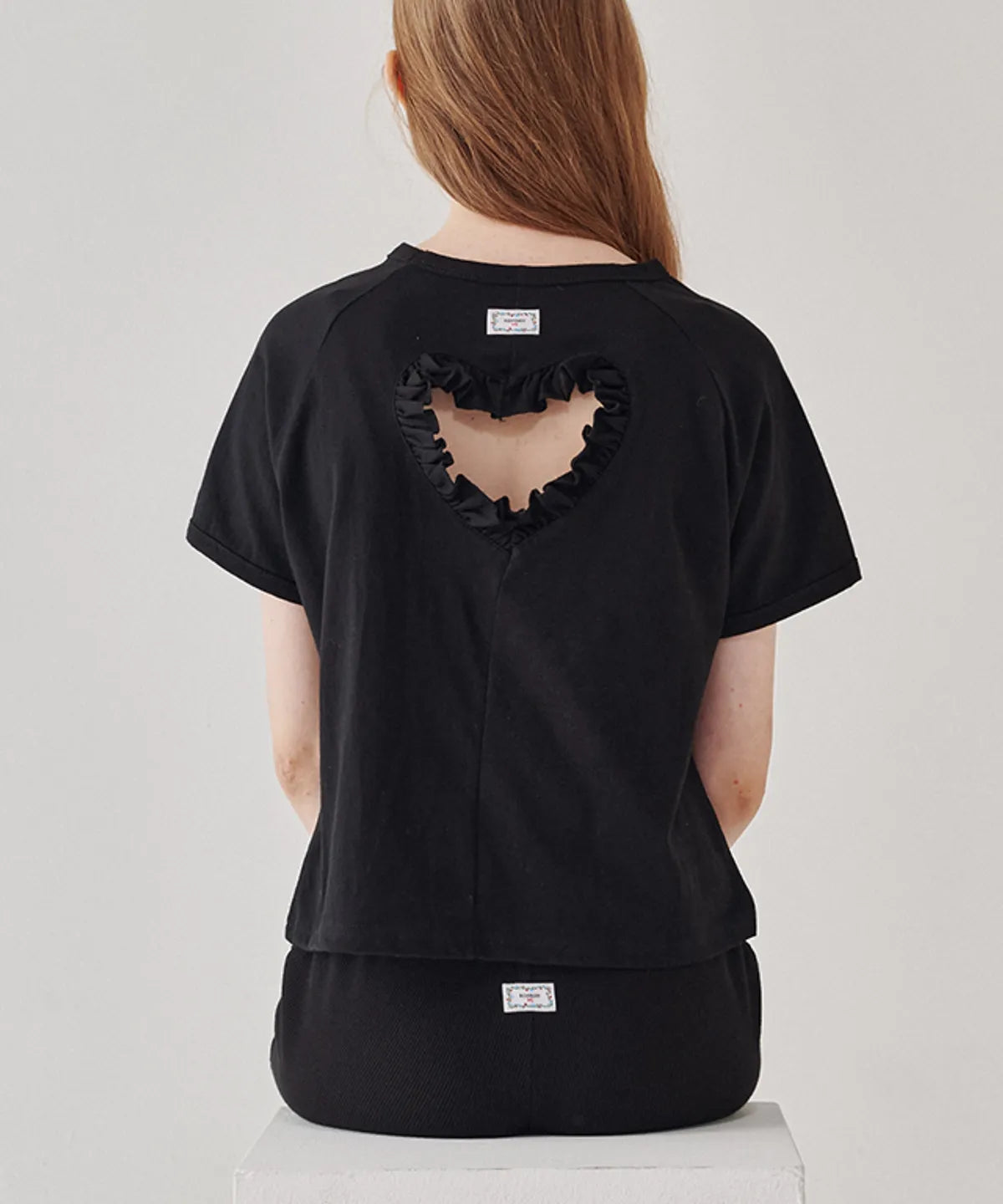 [ Pre-order ] Ruffle Heart Cut Out Puff Sleeve Half T Shirt