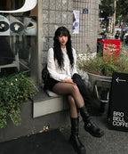 [ Pre-order ] Stripe Lace Tie Shirt Blue