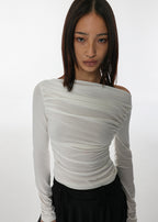 [ Pre-order] Blackup Made Flashy Shirring Boat Neck Ling Sleeve T-shirt