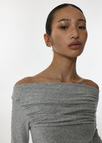 [ Pre-order] Blackup Made Flashy Shirring Boat Neck Ling Sleeve T-shirt