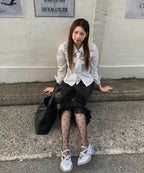 [ Pre-order ] Stripe Lace Tie Shirt Blue