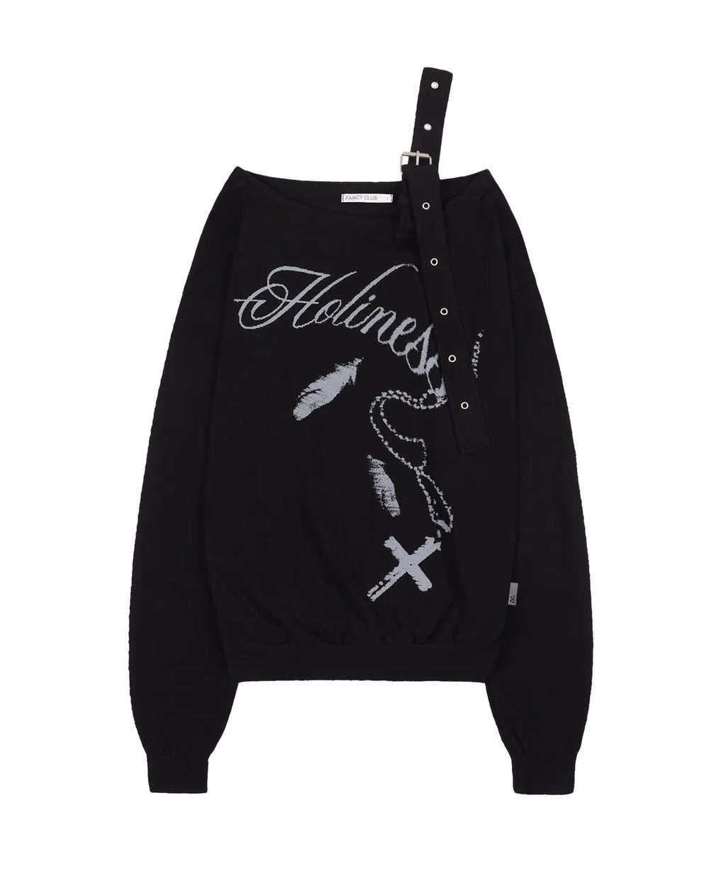 [ Pre-order ] Fancy Club One-Shoulder Buckle Sweatshirt