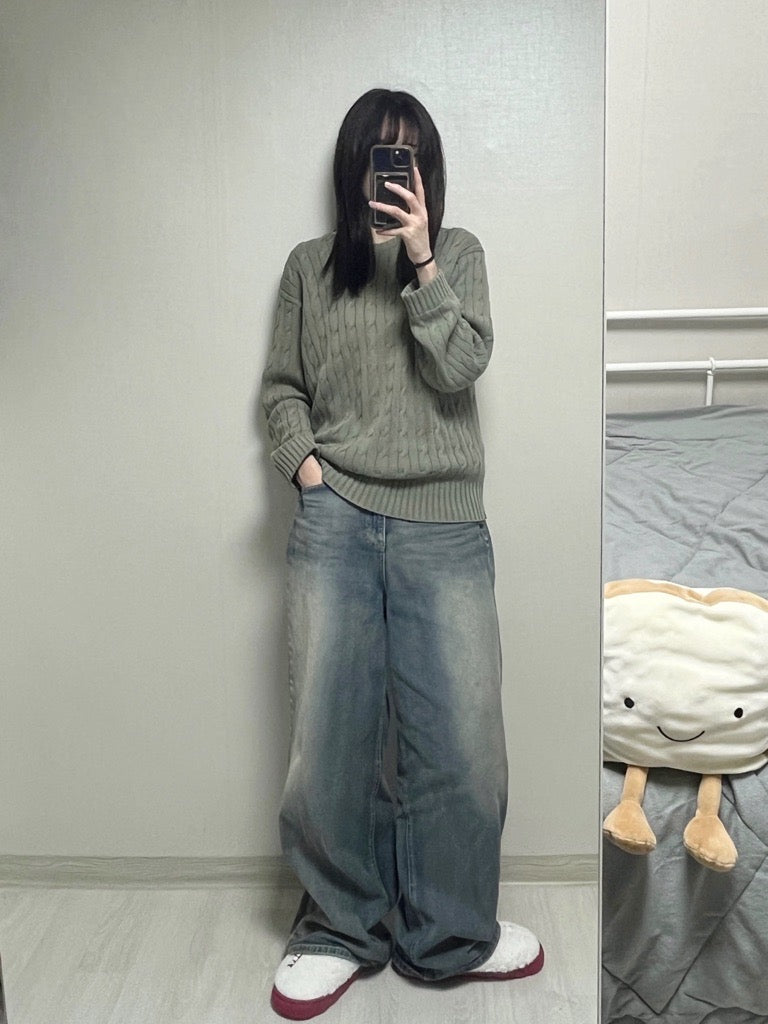 [ 店主推薦 - 現貨 ] 🇰🇷韓國直送 Vintage Botton Wide Denim Pants ( light blue M & Black M 現貨 )