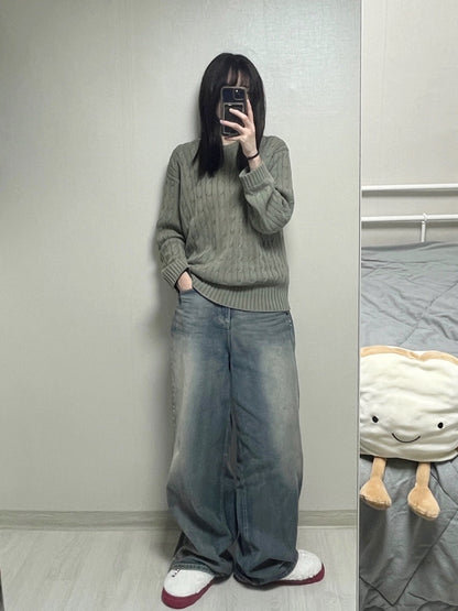 [ 店主推薦 - 現貨 ] 🇰🇷韓國直送 Vintage Botton Wide Denim Pants ( light blue M & Black M 現貨 )