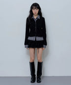 [ Pre-order ] Fancy Club Check Shirt Layered Cardigan - black