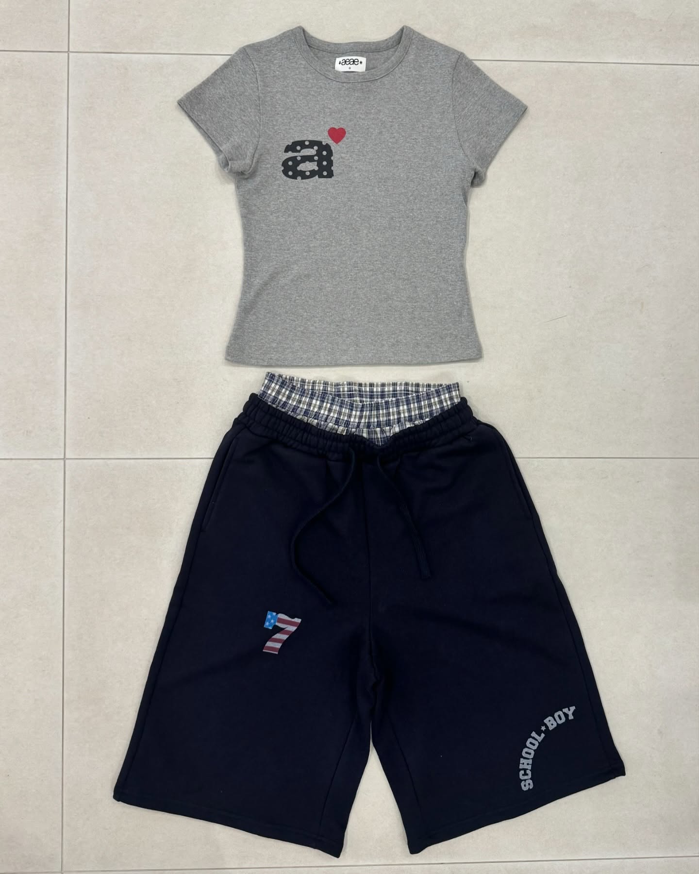 ☆aeae☆ TRUNK LAYERED SWEATSHORTS (MELANGE GREY / NAVY) AEAE