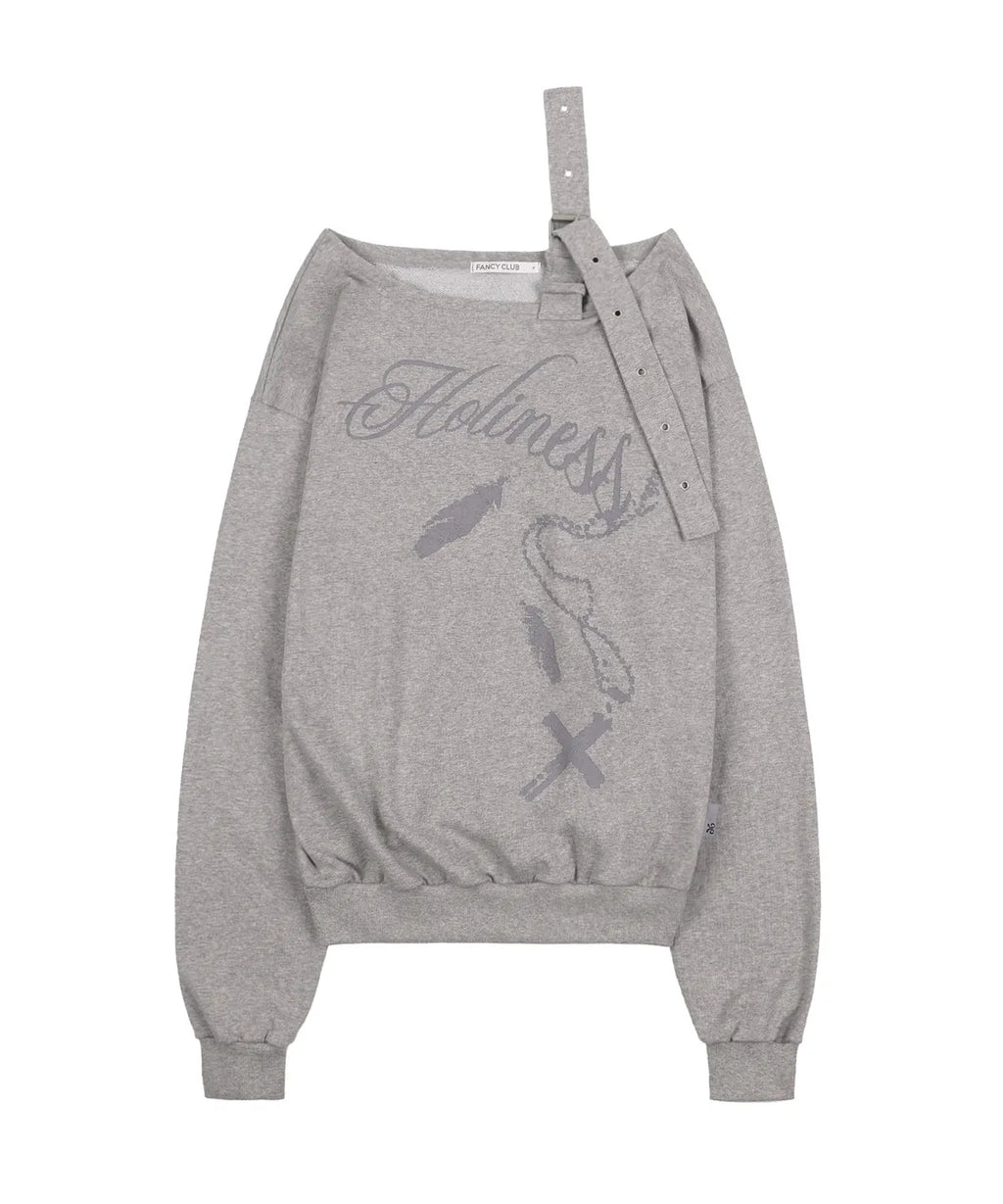 [ Pre-order ] Fancy Club One-Shoulder Buckle Sweatshirt