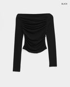 [ Pre-order] Blackup Made Flashy Shirring Boat Neck Ling Sleeve T-shirt