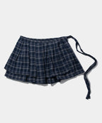 [ Pre-order ] Frill Check Layered Cotton Wrap Short Pleated Skirt