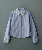 [ Pre-order ] Stripe Lace Tie Shirt Blue