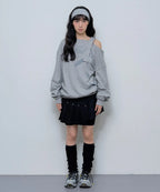 [ Pre-order ] Fancy Club One-Shoulder Buckle Sweatshirt