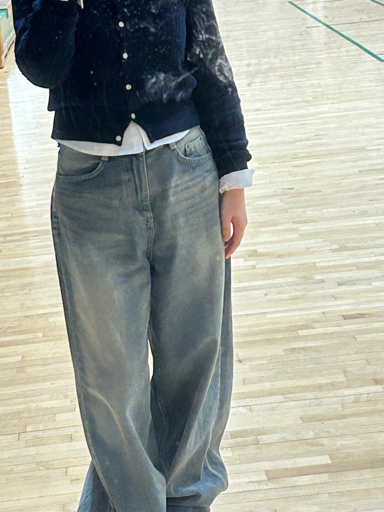 [ 店主推薦 - 現貨 ] 🇰🇷韓國直送 Vintage Botton Wide Denim Pants ( light blue M & Black M 現貨 )