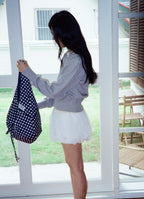 [ Pre-order ] 리버시블 보우 캔버스백 - 도트 네이비