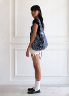 [ Pre-order ] 리버시블 보우 캔버스백 - 도트 네이비