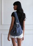 [ Pre-order ] 리버시블 보우 캔버스백 - 도트 네이비