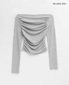 [ Pre-order] Blackup Made Flashy Shirring Boat Neck Ling Sleeve T-shirt