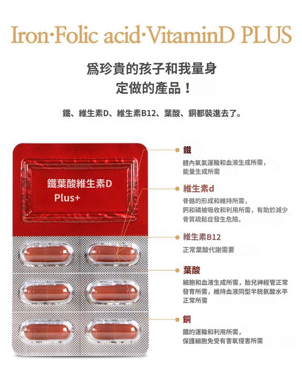 [ 店主推薦 Pre-order ] 鍾根堂鐵葉酸維他命D膠囊PLUS 60片