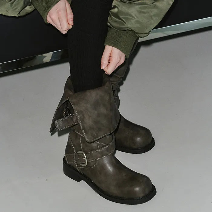 [ Pre-order ] Raven Foldable Buckle Boots