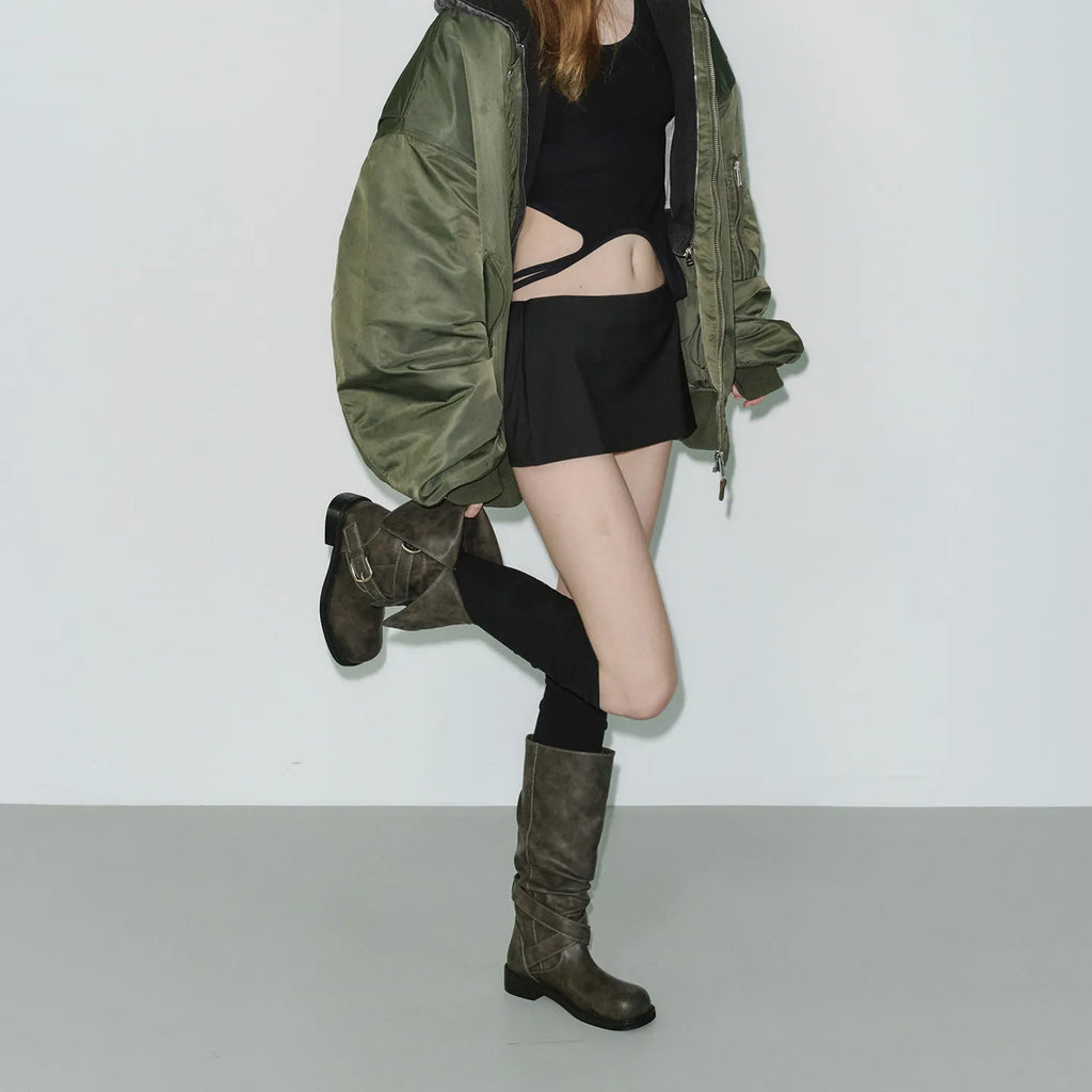 [ Pre-order ] Raven Foldable Buckle Boots