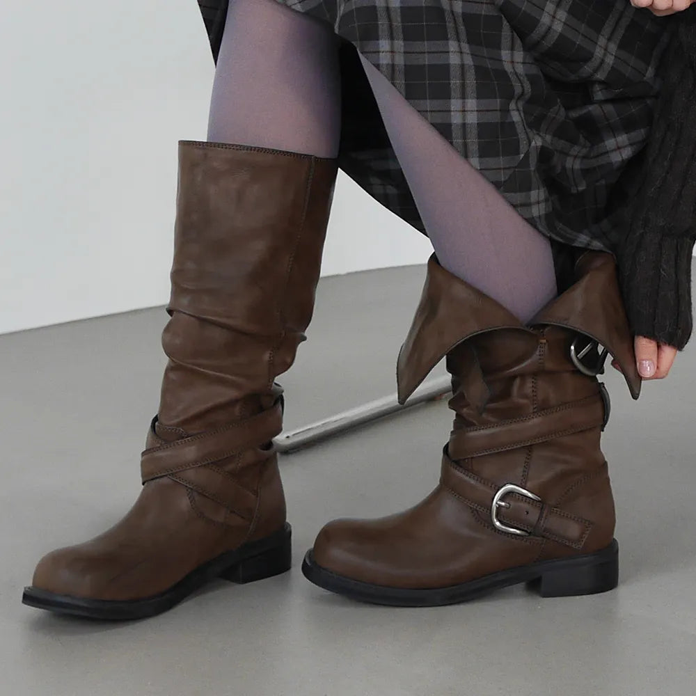 [ Pre-order ] Raven Foldable Buckle Boots