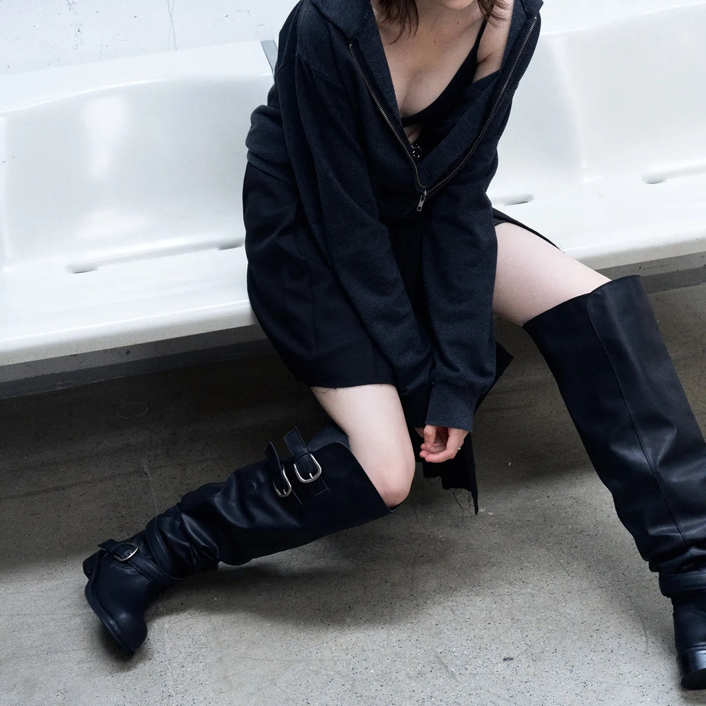 ‎[ Pre-order ‎] Raven Foldable Thigh-high Boots