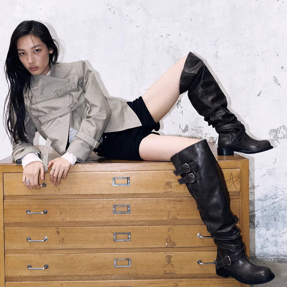 ‎[ Pre-order ‎] Raven Foldable Thigh-high Boots