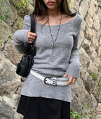 [ KR0458 清貨 ]  薄針織修腰長袖上衣兩色入 Bali Knit Ops