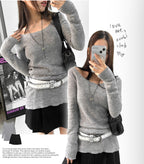 [ KR0458 清貨 ]  薄針織修腰長袖上衣兩色入 Bali Knit Ops