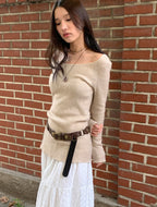 [ KR0458 清貨 ]  薄針織修腰長袖上衣兩色入 Bali Knit Ops