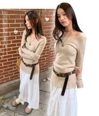 [ KR0458 清貨 ]  薄針織修腰長袖上衣兩色入 Bali Knit Ops