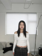 [ KR0472 清貨 ] 超顯瘦一字膊露肩修身長袖上衣四色入  V-day Off-shoulder Top