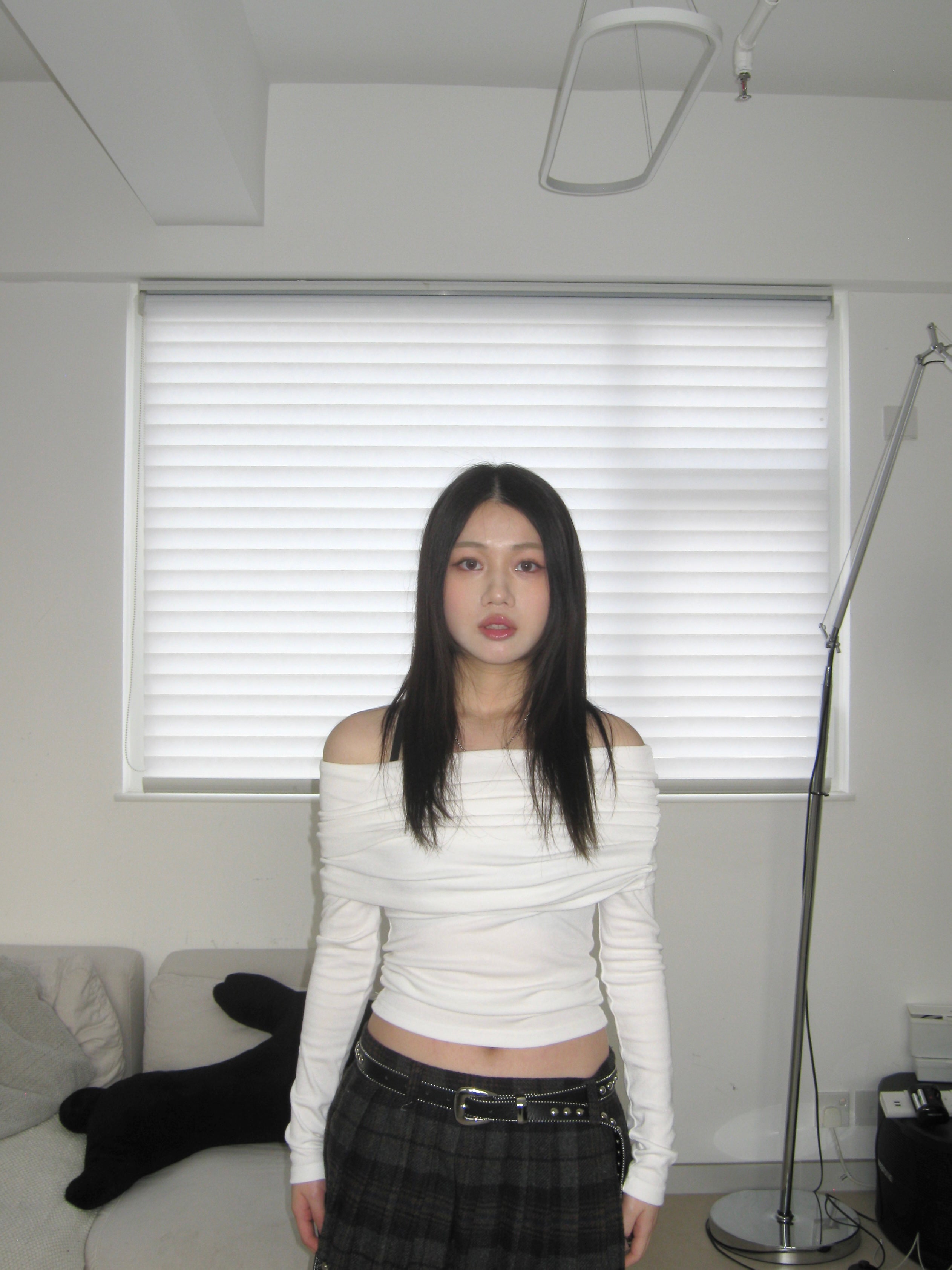 [ KR0472 清貨 ] 超顯瘦一字膊露肩修身長袖上衣四色入  V-day Off-shoulder Top