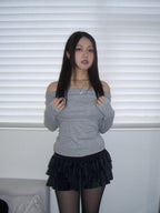 [ KR0472 清貨 ] 超顯瘦一字膊露肩修身長袖上衣四色入  V-day Off-shoulder Top