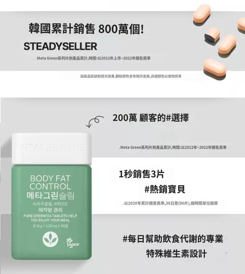 [ 來港中 ] Vitalbeautie 💚 阻斷油脂形成綠茶片 Body Fat Control ( 30日 )