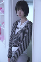 [ Pre-order ] Stripe Wrap Hood Cardigan